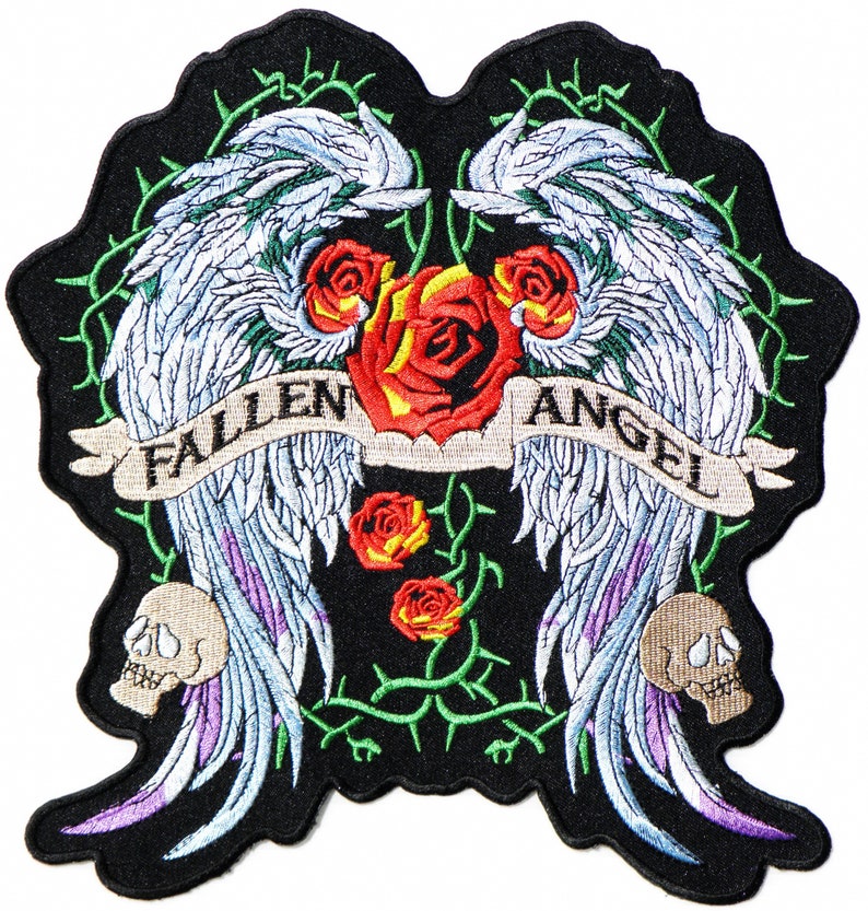 XL Angel Wings Rose Skull Lady Rider Rockabilly Back Patch Iron On Applique Hot fix Craft T shirt Jacket Vest Decorative Costume Gift