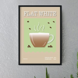 Flat White Coffee Print ~ Coffee Poster ~ Retro ~ Coffee Bar ~ Kitchen Print ~ Kitchen Decor ~ Coffee Bar cart ~ Framed or Unframed A5-A1