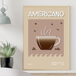 Americano Coffee Print ~ Coffee Poster ~ Retro ~ Coffee Bar ~ Kitchen Print ~ Kitchen Decor ~ Coffee Bar cart ~ Framed or Unframed A5-A1