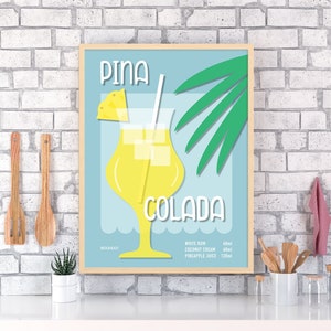 Pina Colada Cocktail Print ~ Cocktail Poster ~ Cocktail Recipe ~ Retro ~ Home Bar ~ Kitchen Print ~Tropical Print ~ Framed or Unframed A5-A1