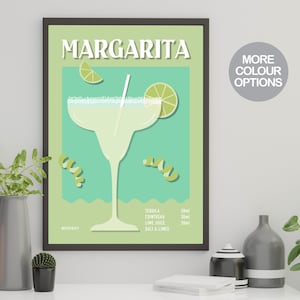 Margarita Cocktail Print ~ Cocktail Poster ~ Cocktail Recipe ~ Retro ~ Home Bar ~ Kitchen Print ~ Green Print ~ Framed or Unframed A5-A1