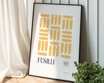 Pasta Fusilli Print ~ Kitchen Poster ~ Italy Cooking Wall Print - Italian Food Illustration ~ Kitchen Wall Art ~ Pasta Lover House Gift