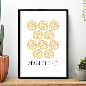 Spaghetti Pasta Print ~ Kitchen Pasta Poster, Italy Cooking Print, Italian Food Illustration, Minimalist Pasta Poster, Gift for Flat House
