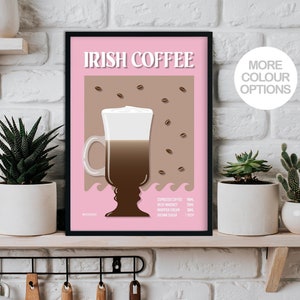 Ierse koffie print ~ koffie poster ~ retro ~ koffiebar ~ keuken print ~ keuken decor ~ koffiebar kar ~ ingelijst of ingelijste A5-A1