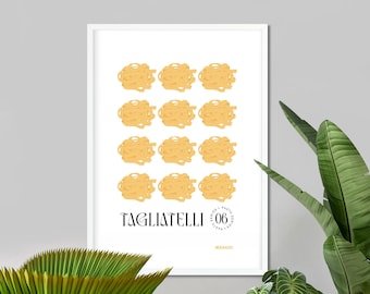 Tagliatelle Pasta Print ~ Italien Poster, Pasta Poster, Geschenkidee für die Küche, Geschenkidee für die Küche, süßes Poster