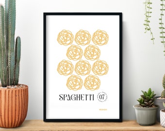 Spaghetti Pasta Print ~ Kitchen Pasta Poster, Italy Cooking Print, Italian Food Illustration, Minimalist Pasta Poster, Gift for Flat House
