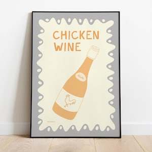 Chicken Wine Print – Hand Drawn Bottle Illustration, Funny Kitchen Wall Art, Quirky Wine Decor, Gift for Wine Lovers, Girlfriend present