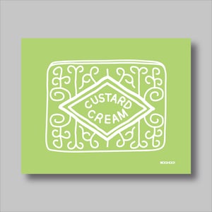 Custard Cream Biscuit Print ~ Blue, Beige, Pink or Green ~ Cookie Print ~ Kitchen Print ~ Contemporary ~ Framed or Unframed A5-A1