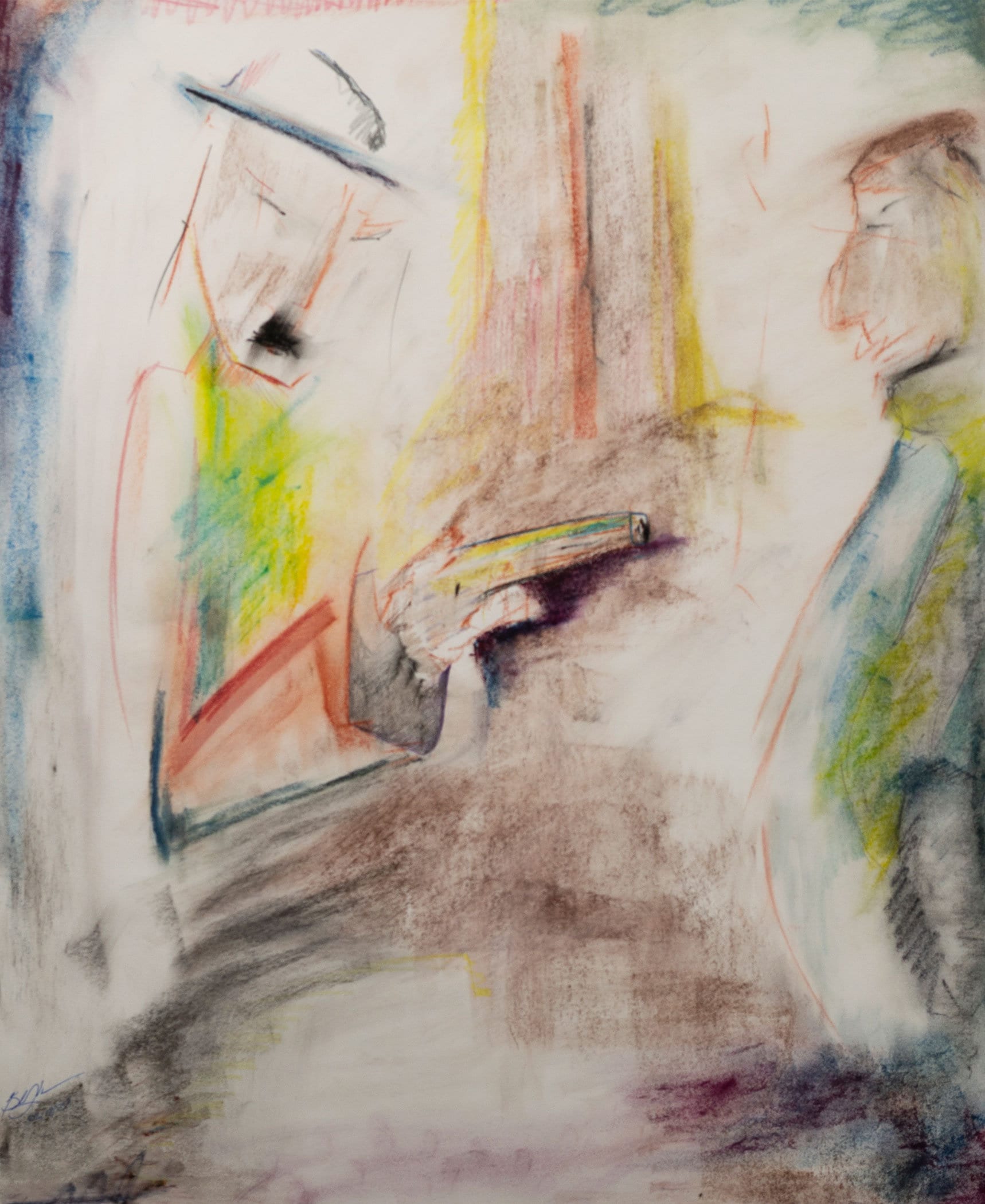 Abstract Expressionist Mixed Media Drawing: Provocative Art, 18x22 Unframed