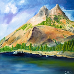 Paysage de Yellowstone : huile sur toile originale (30 x 30 pouces)