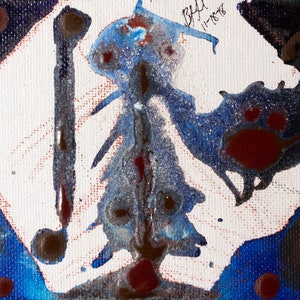 Le bodhisattva Skanda, peinture spirituelle expressionniste abstraite moderne technique mixte moderne, décoration murale dieu bouddhiste, petit tableau