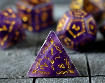 Vine Spike Gemstone Purple  Amethyst Dice (With Box) Dice Set