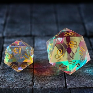 Large Dragon Egg Dichroic Glass D20 Gemstone Polyhedral Dice