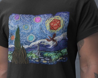 D20 Starry Night, Unique D20 Tshirt, Dnd Lover Tees, D20 Shirt, Gamer Gifts For Him, D And D Gifts, Unisex Tshirt, Dnd gift, RPG Tshirt