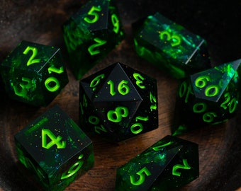 Nox Green Handmade Resin Dice Set RPG Game DND MTG Tabletop Gaming