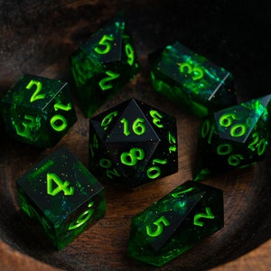 Nox Green Handmade Resin Dice Set RPG Game DND MTG Tabletop Gaming