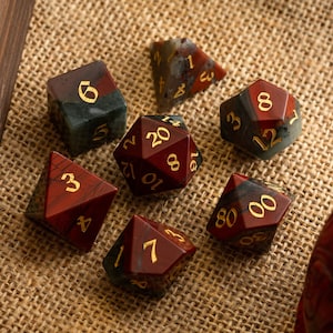 Gemstone African Bloodstone Hand Carved Polyhedral Dice DnD Dice Set - Gift For Dnd, RPG Game DND MTG Game