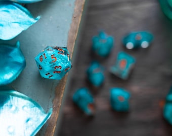 Blue Smoke Handmade Resin Dice Set RPG Game DND MTG Tabletop Gaming