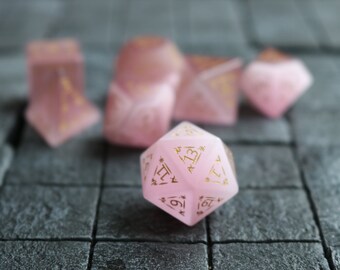 Dragon Shield Gemstone Pink Watermelon Cats Eye Stone (And Box) Polyhedral Dice DND Set