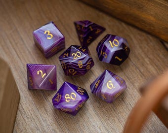 Purple Striped Agate Gemstone DND Dice Set