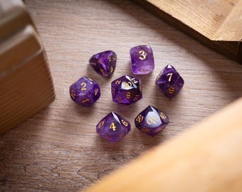 Dwarf Cut Purple Amethyst Gemstone Premium DND Dice Set