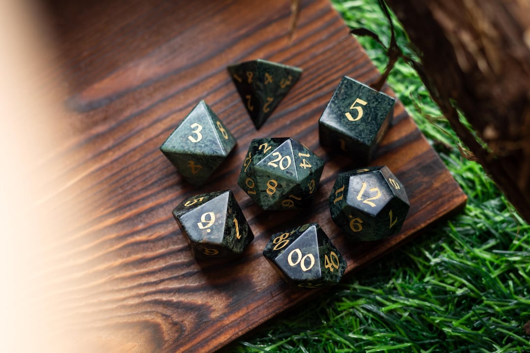Gemstone Green Eyed Hand Carved Polyhedral Dice Dnd Dice Set