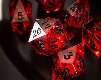 Blood Red Glitter Liquid Core Handmade Resin DND Dice Set