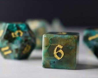 Green Gemstone Azurite Hand Carved Polyhedral Dice DnD Dice Set