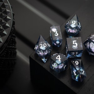 Black And Silver Glitter Liquid Core Handmade Resin DND Dice Set