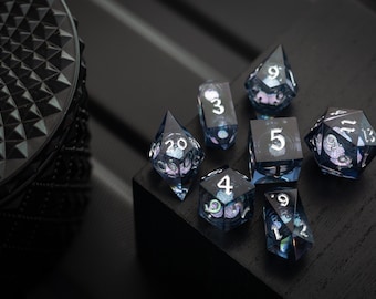 Black And Silver Glitter Liquid Core Handmade Resin DND Dice Set