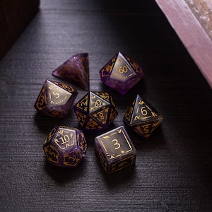 Dragon Shield Purple Gemstone Amethyst Dice (With Box) Hand Carved Polyhedral Dice DND Set