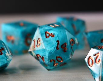 Blue Smoke Handmade Resin Dice Set RPG Game DND MTG Tabletop Gaming