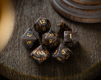 Gemstone Yooperlite Hand Carved DnD Dice Set