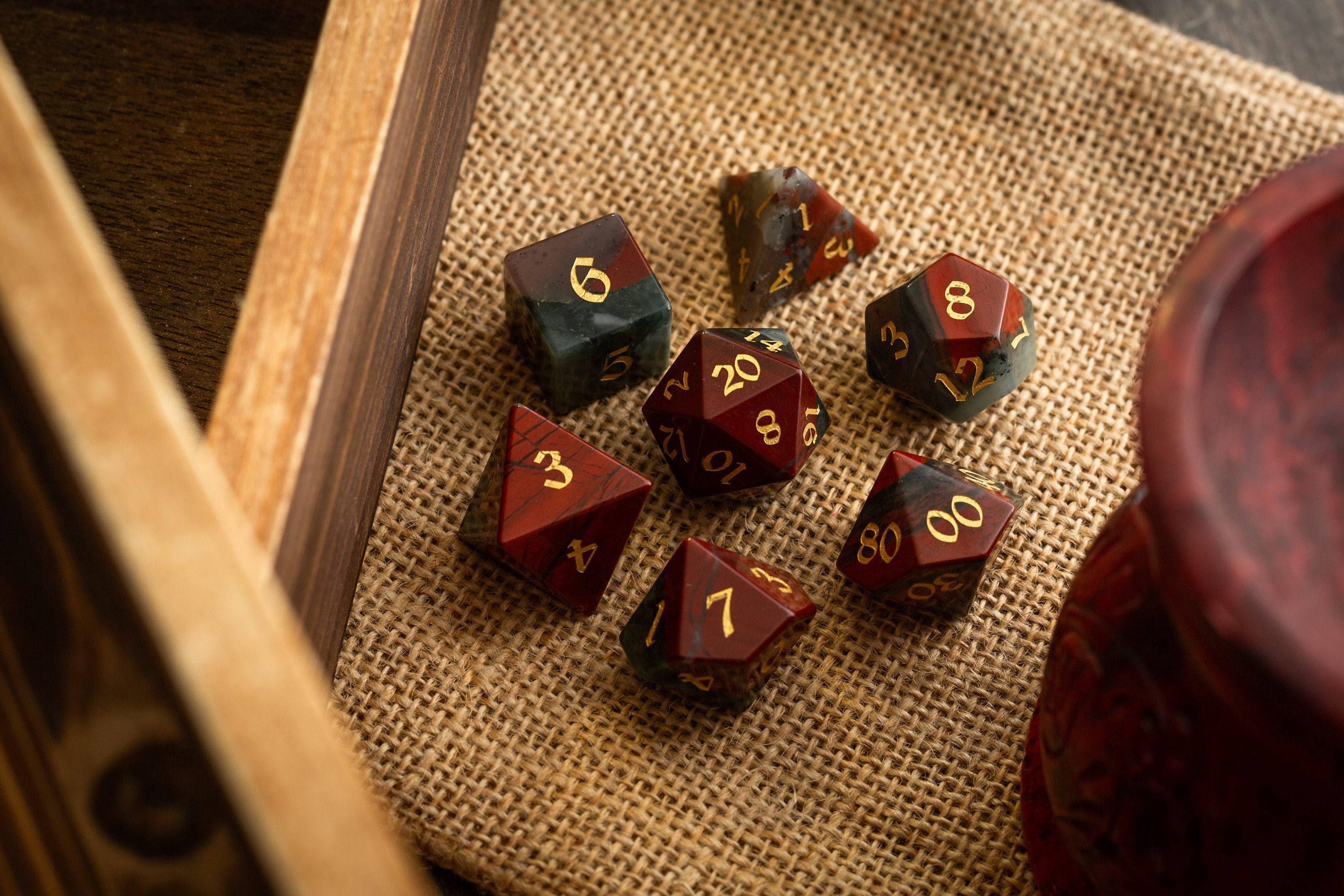 Gemstone African Bloodstone Hand Carved Polyhedral Dice DnD Dice Set - Gift For Dnd, RPG Game DND MTG Game