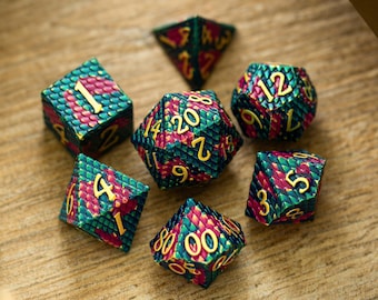 Dragon Scales Gold/Purple/Blue Metal DND Dice Set