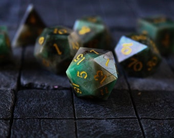 Green Gemstone Emerald Polyhedral Dice (With Box) DND Set