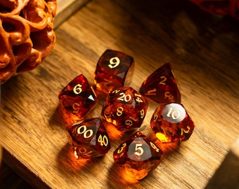 Dwarf Cut Gold Gemstone Glass Premium DND Dice Set