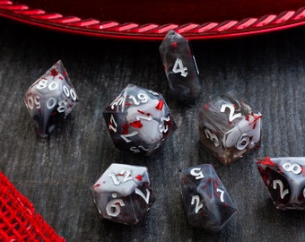 Smoke And Blood Red Handmade Resin Dice Set RPG Game DND MTG Tabletop Gaming