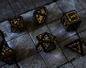 Gemstone Black Dragon Shield  Night Obsidian (And Box) DnD Dice Set