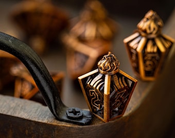 Eternal Flame Copper Hollow Metal DND Dice Set