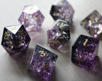 Purple Purge Forge Fire Glass (And Box) Polyhedral Dice DND Set