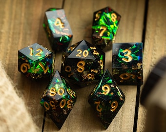 Enchanted Forest Gold Resin DND Dice Set