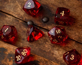 Dwarf Cut Red Gemstone Glass Premium DND Dice Set