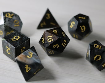 Black Gemstone Eagle Eye Hand Carved Polyhedral Dice DnD Dice Set