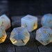 Gemstone Opalite (Gold Font) Hand Carved Polyhedral Dice (And Box) DnD Dice Set - RPG Game DND MTG Game