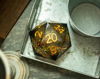 Massive Dark Black And Foil Liquid Core 95MM Chonk Handmade Resin Dice And Box