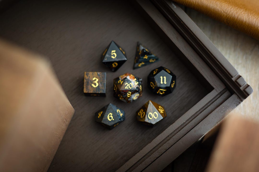 Black Gemstone Eagle Eye Hand Carved Polyhedral Dice Dnd Dice Set