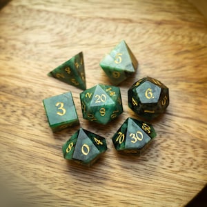 Green Gemstone Emerald Polyhedral Dice (With Box) DND Set