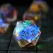 Hand Carved Gemstone Dichroic Glass Polyhedral Dice (With Box) DnD Dice Set - RPG Game DND MTG Game