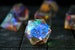 Hand Carved  Gemstone Dichroic Glass Polyhedral Dice (With Box) DnD Dice Set - RPG Game DND MTG Game 